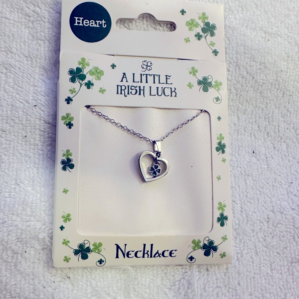 A Little Irish Luck Heart Framed‎ Green Shamrock necklace